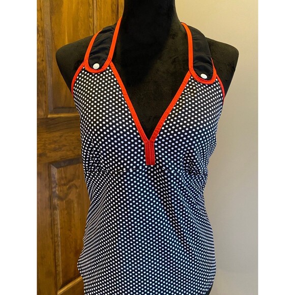 Cole of California Halter Top Swimsuit Size 1X 16 or 18  B&W Polka dot Deep V - Picture 5 of 6